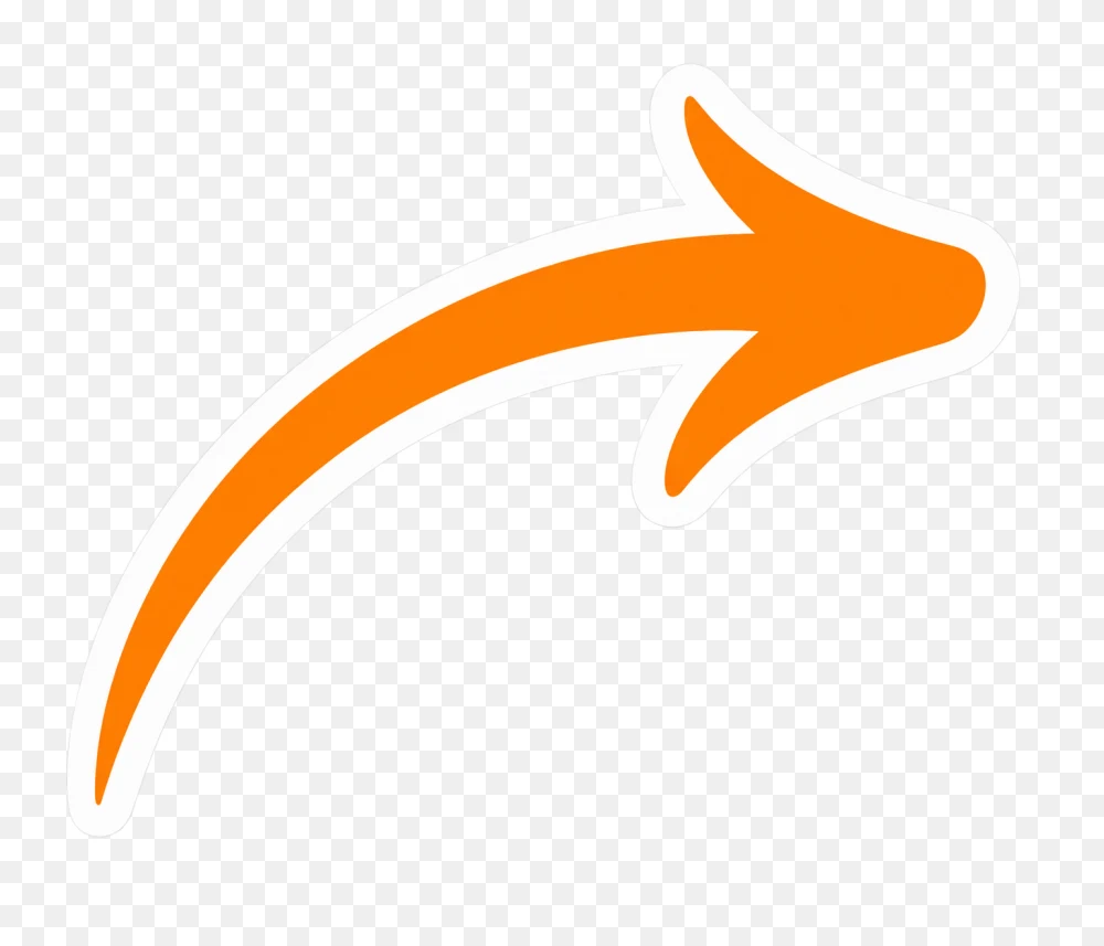Vibrant Curved Orange Arrow Sticker With White Outline PNG Transparent Background