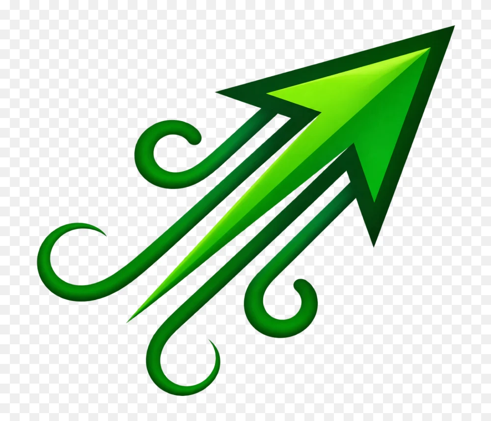 Vibrant Green Arrow With Swirling Wind Tails PNG  Transparent Background