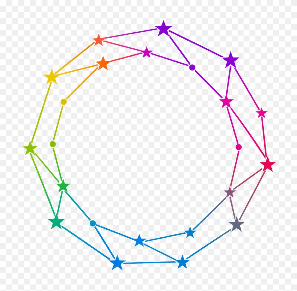 Vibrant Rainbow Constellation Geometric Circle Graphic PNG Transparent Background