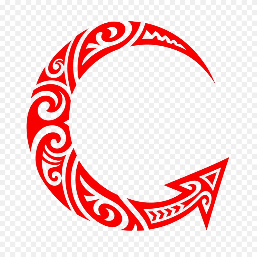 Vibrant Red Tribal Crescent Arrow Design PNG Transparent Background