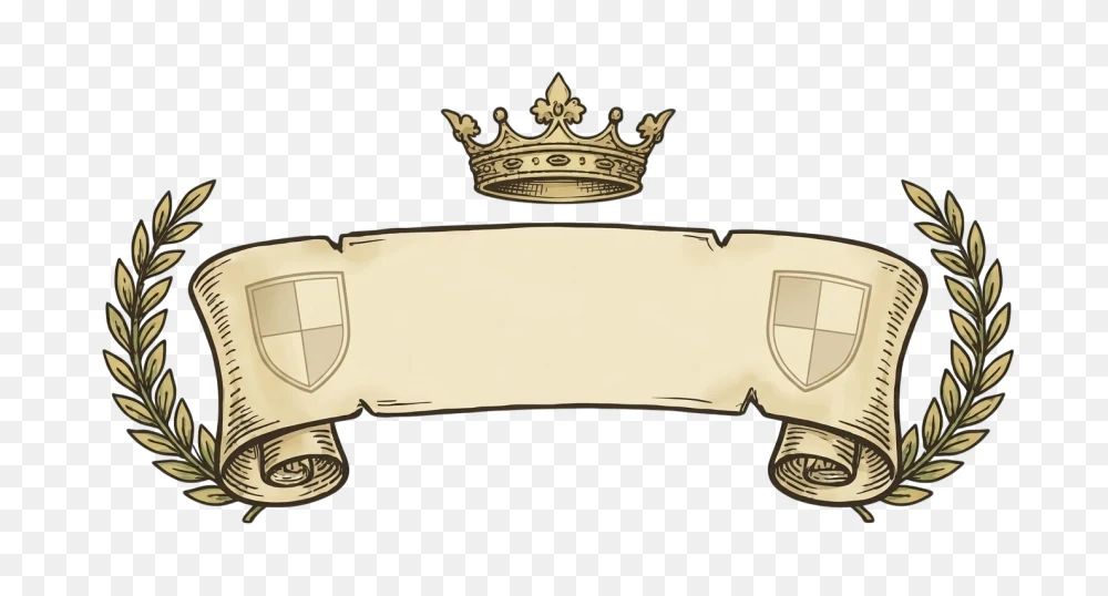 Vintage Royal Crest Banner with Golden Crown PNG  Transparent Background