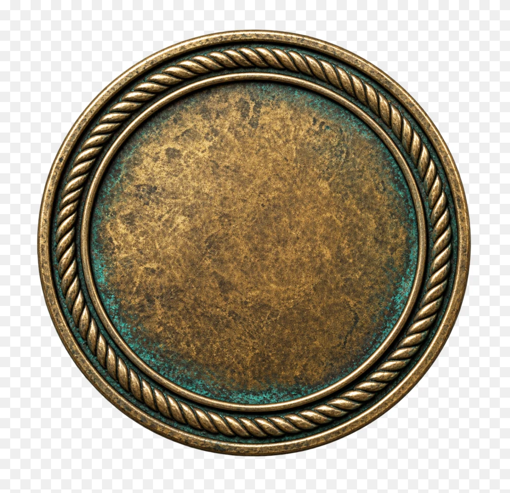 Aged Bronze Circular Coin With Rope Border Transparent PNG  Transparent Background