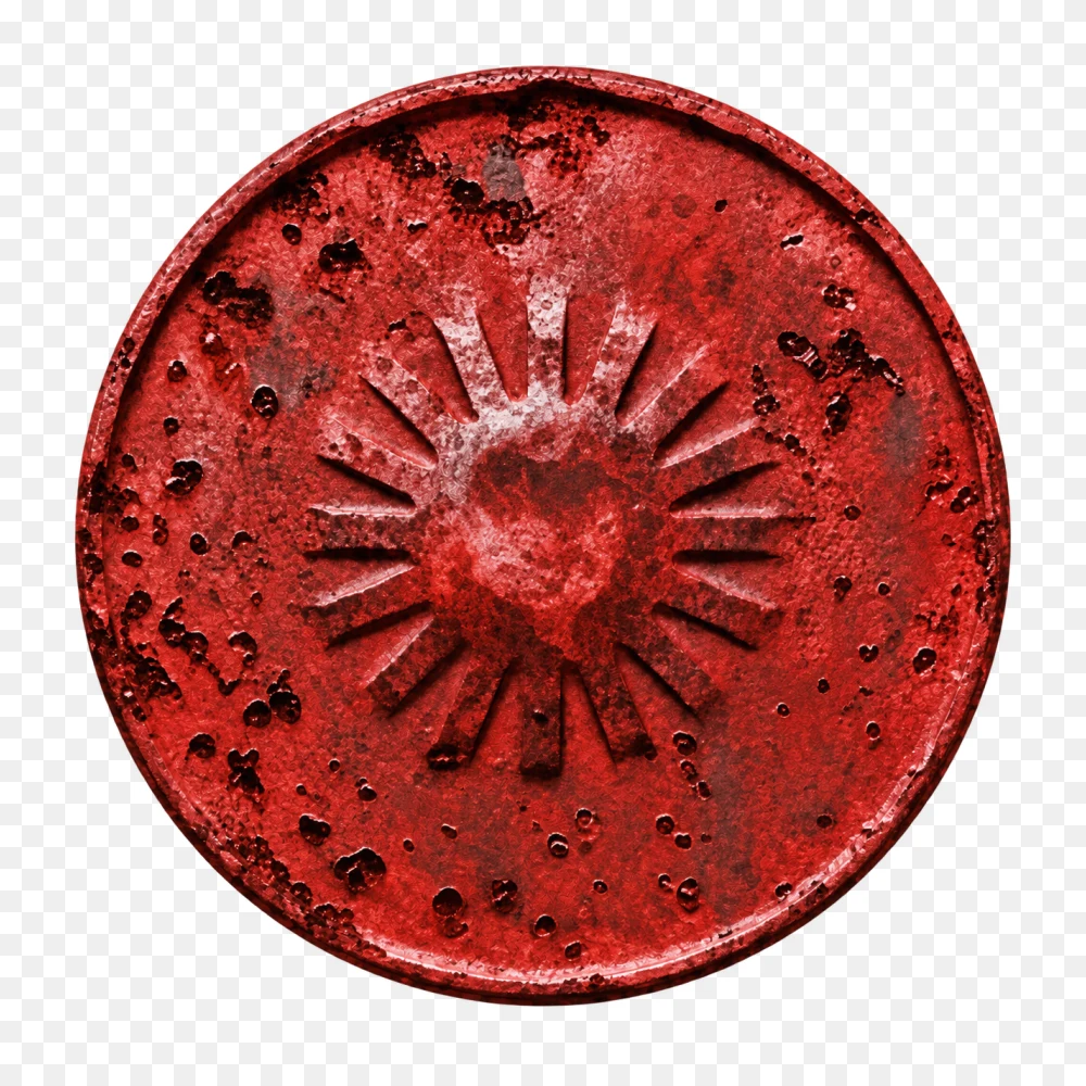 Aged Red Metal Coin with Sunburst Transparent PNG  Transparent Background