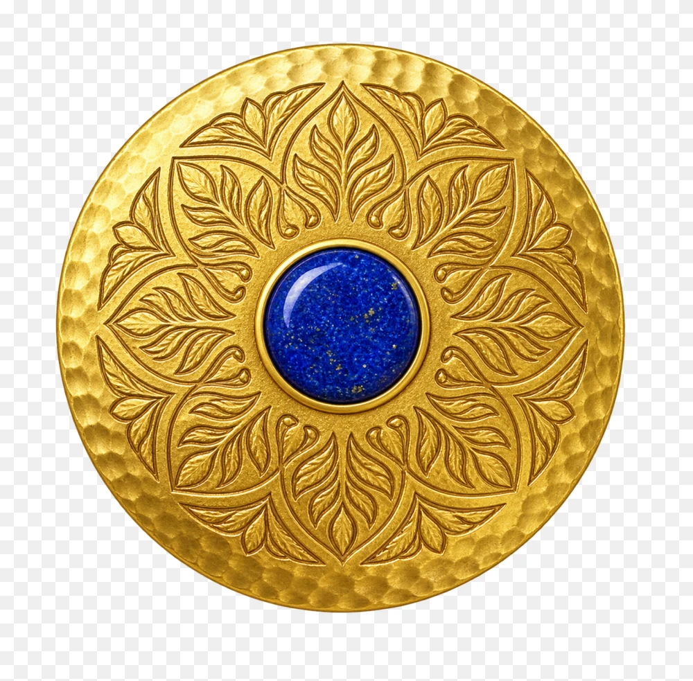 Golden Medallion with Blue Gemstone Transparent PNG  Transparent Background