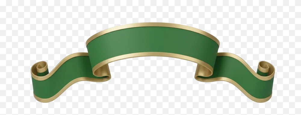 Green Ribbon Banner with Gold Border Transparent Background PNG Transparent Background