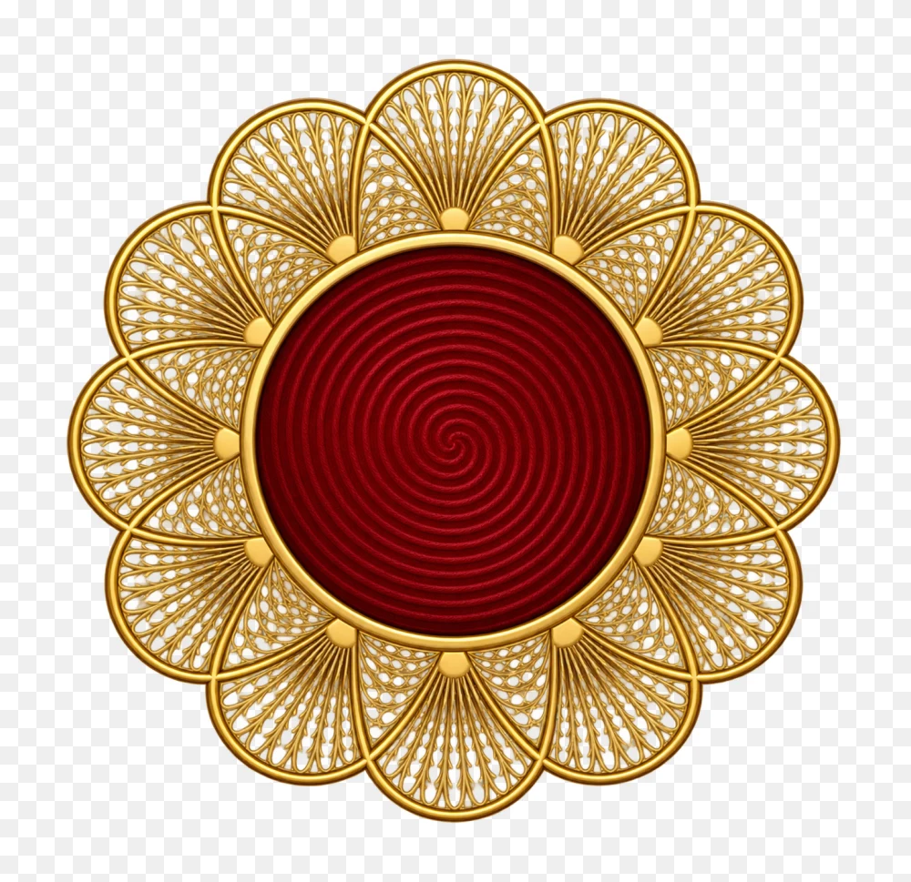 Ornate Gold Medallion with Red Center Transparent PNG  Transparent Background