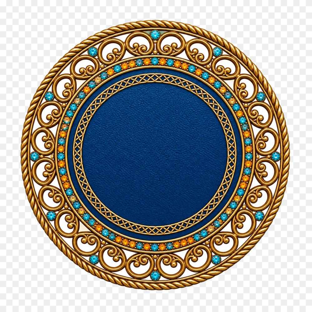 Ornate Golden Circular Frame with Blue Center Transparent Background PNG Transparent Background