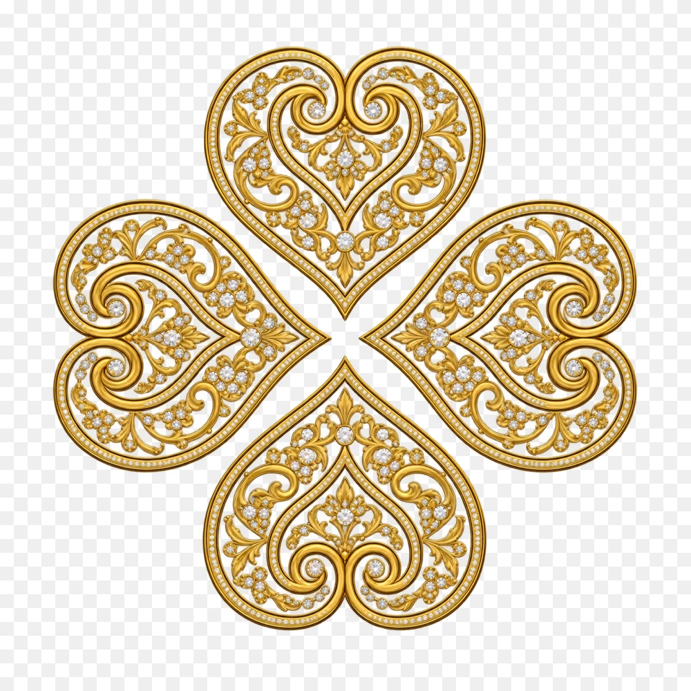 Ornate Golden Four Leaf Clover Transparent PNG  Transparent Background
