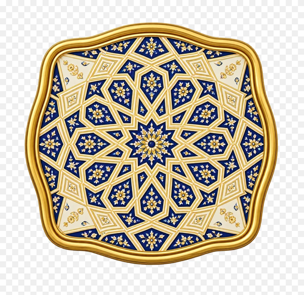 Ornate Islamic Geometric Patterned Golden Frame Transparent Background PNG Transparent Background