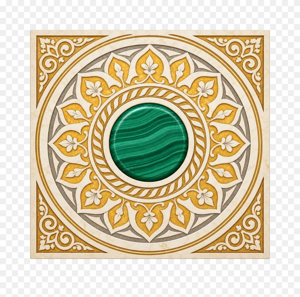 Ornate Square Mandala With Emerald Gemstone Transparent PNG  Transparent Background