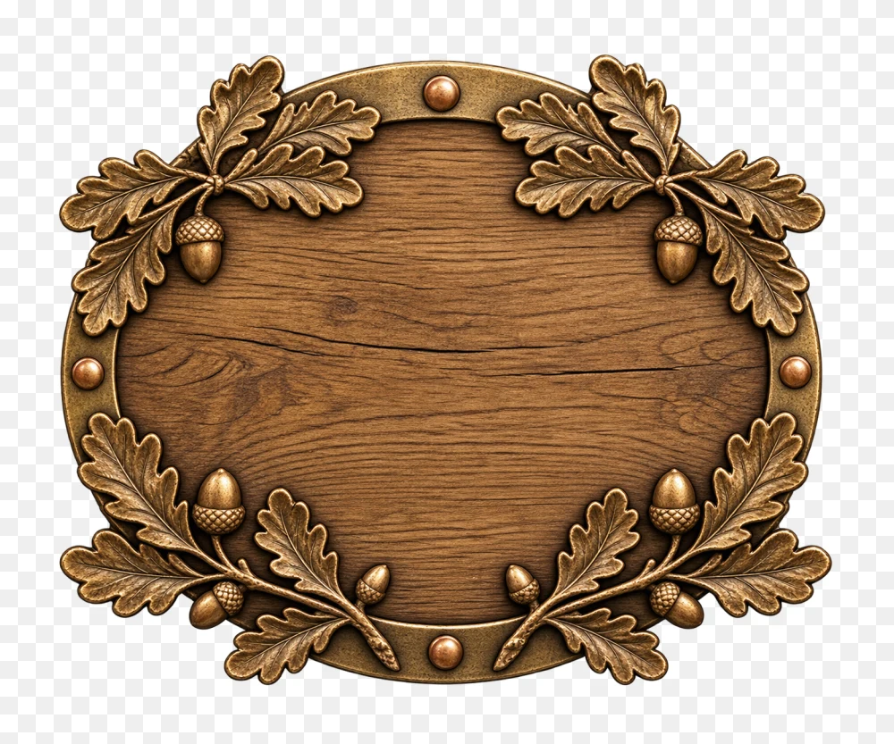 Ornate Wooden With Bronze Oak Leaves And Acorns Transparent PNG  Transparent Background