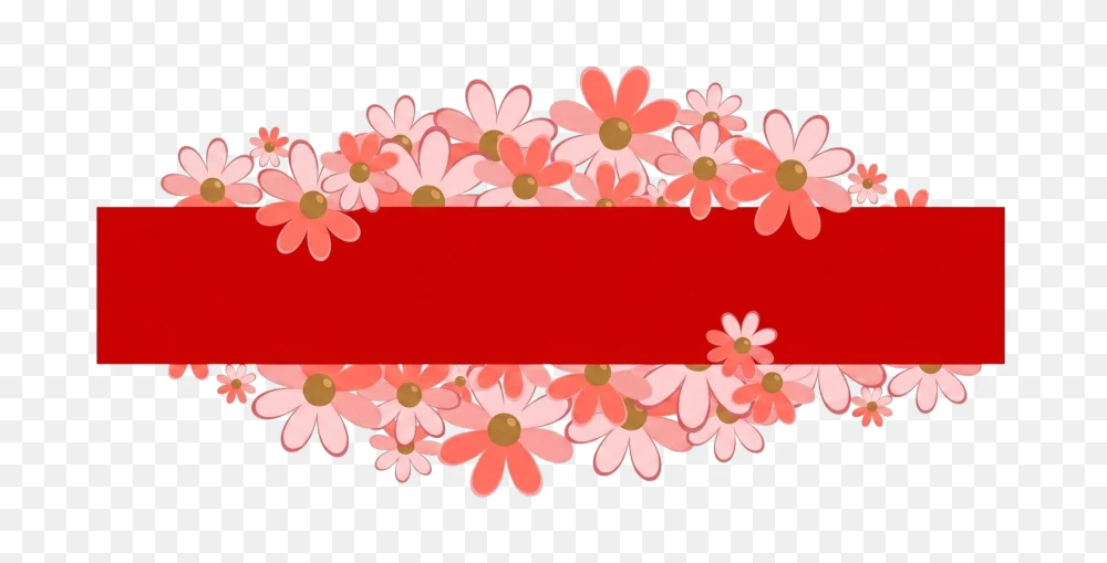 Red Banner with Pink Flowers Transparent PNG  Transparent Background