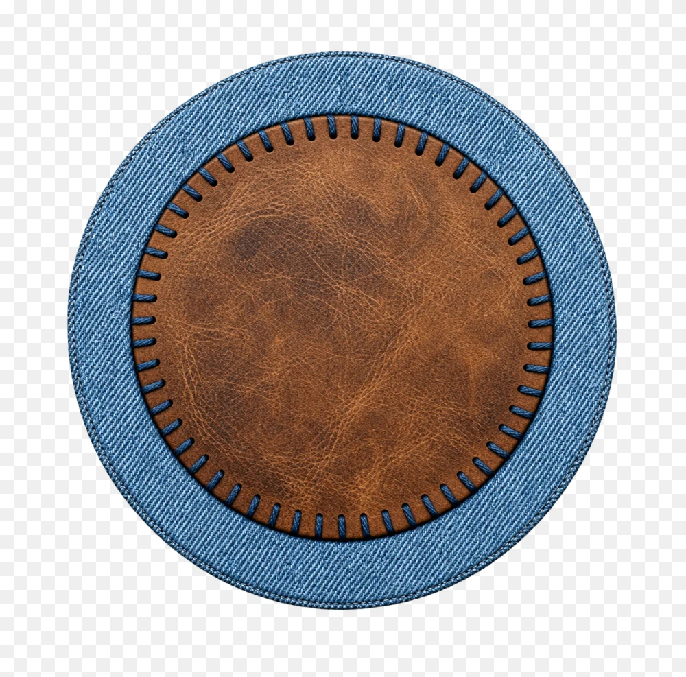 Round Denim and Brown Leather Badge Transparent Background PNG Transparent Background