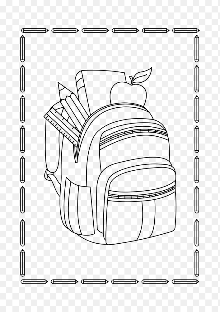 School Backpack Outline Coloring Page Transparent background png  Transparent Background