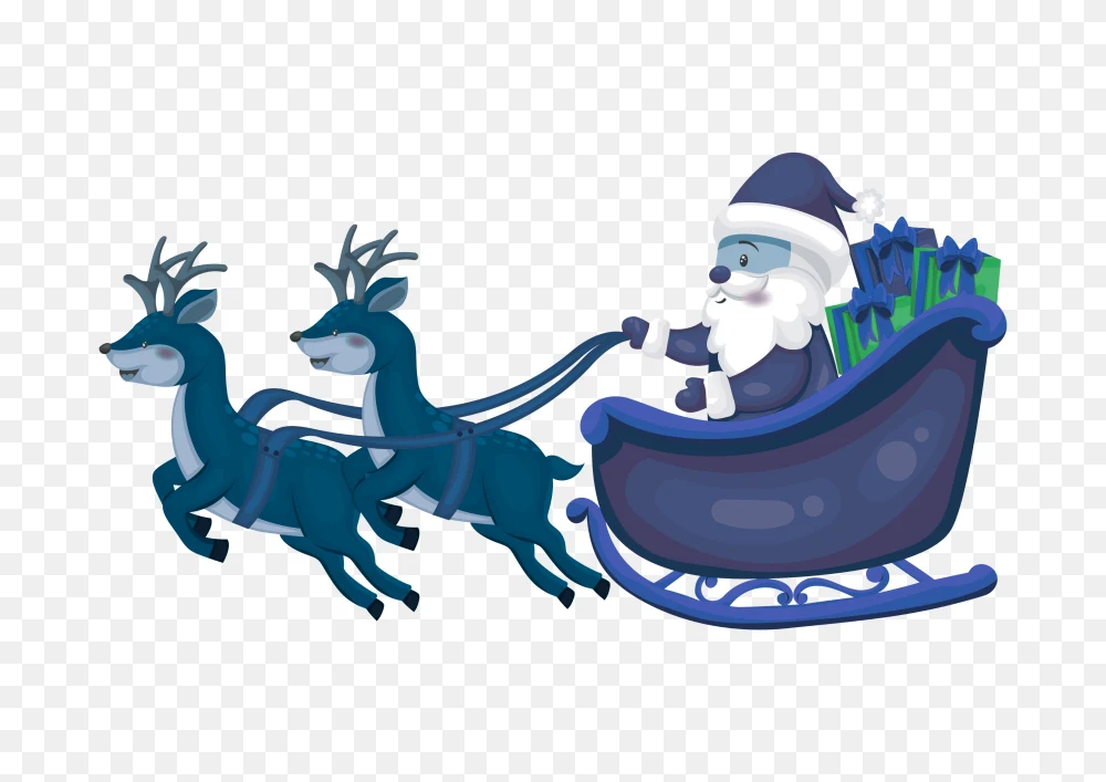 Blue Santa Claus in Sleigh with Reindeer Transparent PNG  Transparent Background