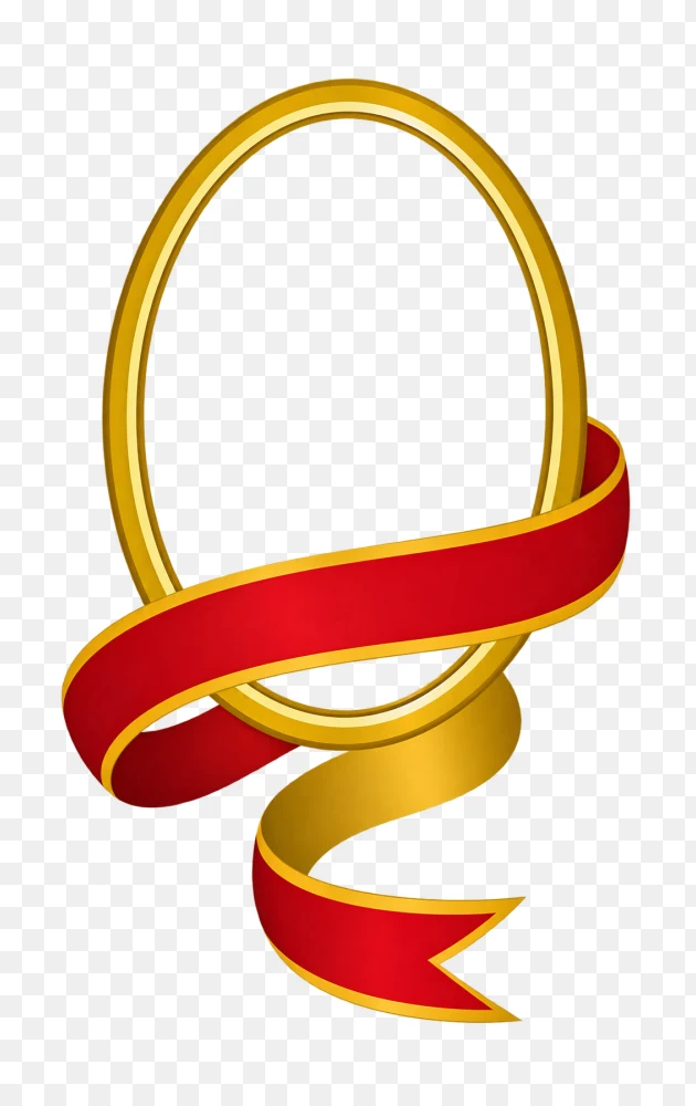Golden Oval Frame With Red Ribbon Transparent Background PNG Transparent Background