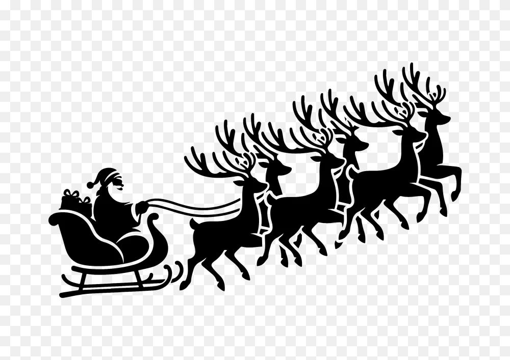 Santa Claus Sleigh and Reindeer Black Silhouette Png  Transparent Background