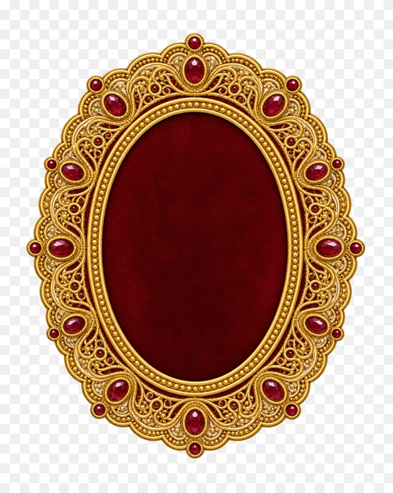 Ornate Gold Oval Frame with Ruby Gemstones Transparent PNG  Transparent Background