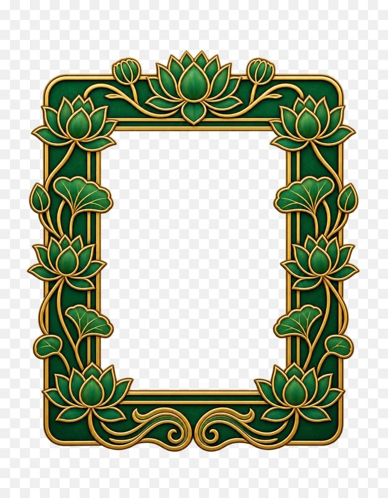 Ornate Green Lotus Floral Border PNG Transparent  Transparent Background
