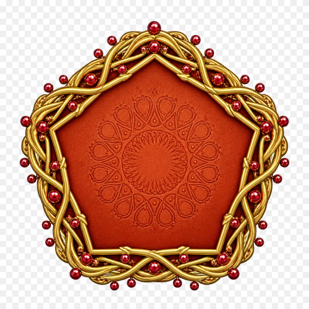 Ornate Pentagonal Gold Frame with Red Pearls Transparent PNG  Transparent Background