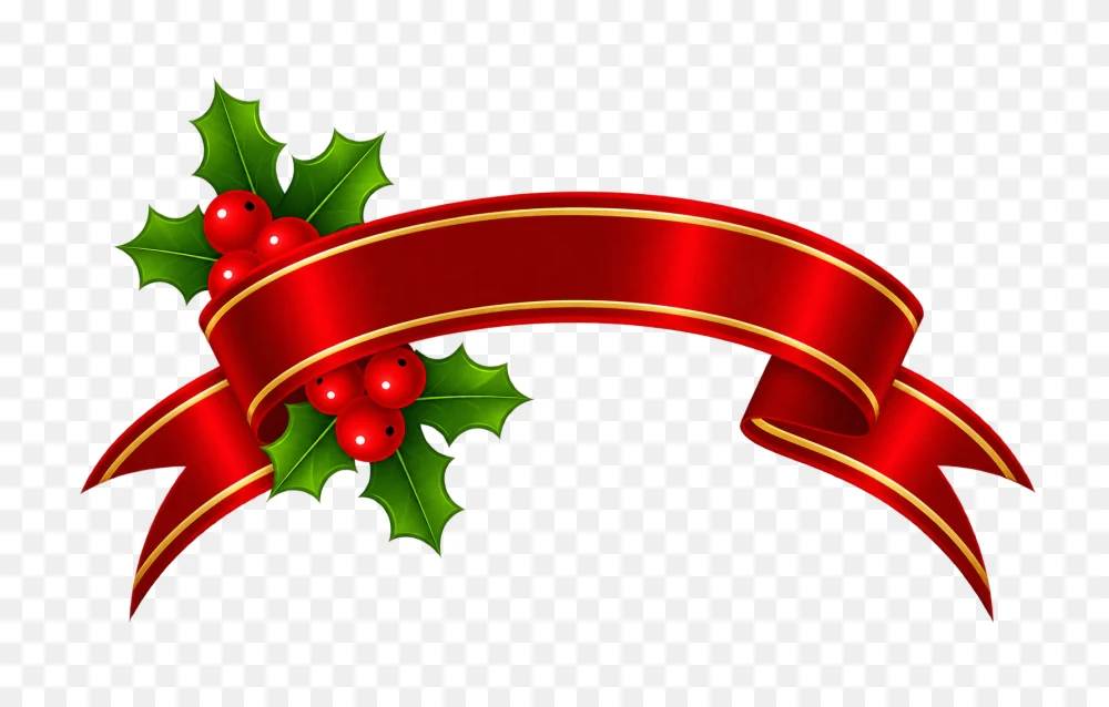 Red Christmas Banner With Holly Berries Transparent PNG  Transparent Background