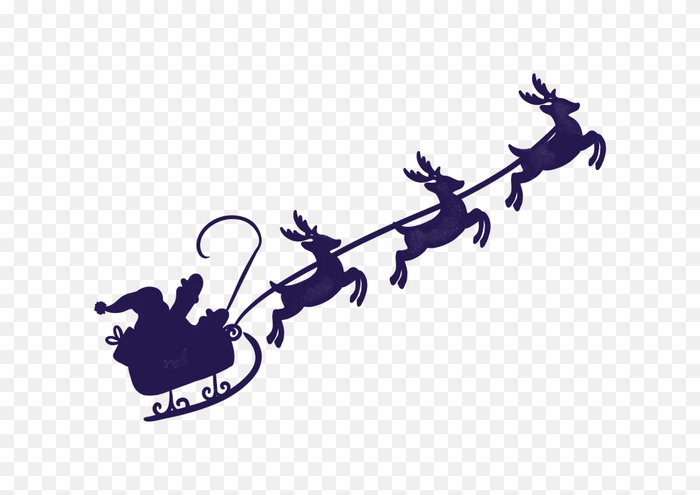 Flying Santa Sleigh and Reindeer Dark Silhouette PNG Transparent Background