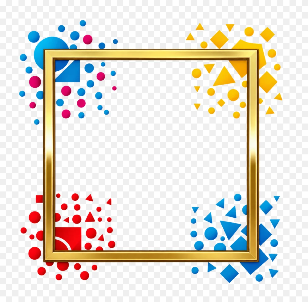 Golden Square Frame With Colorful Geometric Shapes Png  Transparent Background