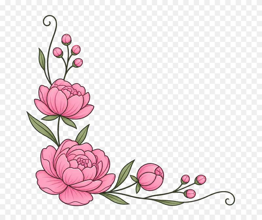 Pink Floral Corner Border Transparent PNG  Transparent Background